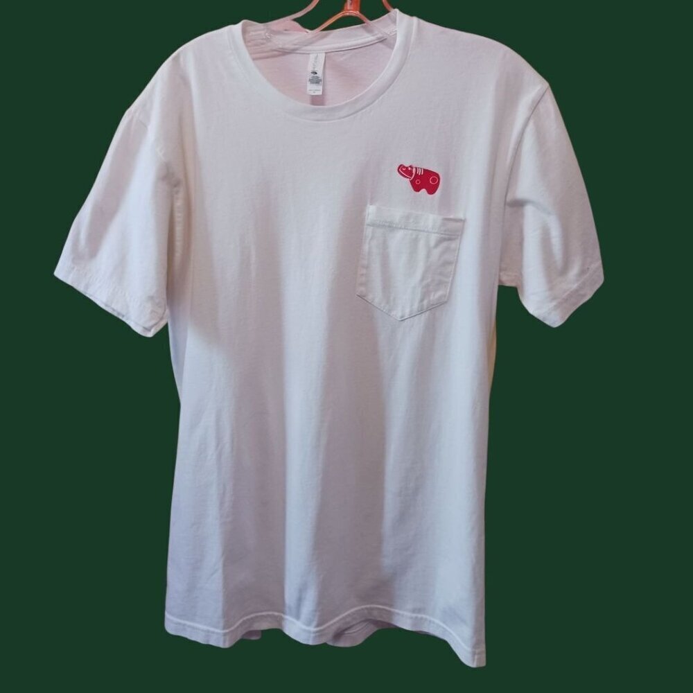 Next Level Tee W/ Red Hippo Logo On Pocket Mens Short Sleeve Wht Medium